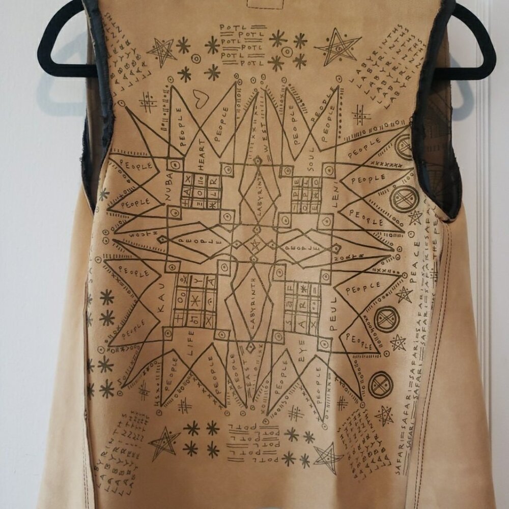 People Of The Labyrinths Suede Vest Reversible Tan Leather Art S POTL Y2k VTG